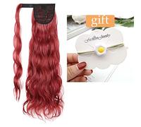 Ponytail Extension Long Hollywood Wave Ponytail Wrap Around Synthetic Ponytail Body Wave Clip in Hairpiece Blonde Wave Ponytail for Women Hair Extensions Ponytail(Color:Q97 BURG)