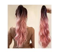 Ponytail Extension Long Wavy 24 Inch New Claw Ponytail Extension Hair Pony Tails Hair Extensions Bouncy Curls Multi Color Brown Option Ponytail Hair Extension(Black Pink)