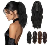 Ponytail Extension, MY-LADY Claw Clip in Ponytail Hair Extensions 12 Inch Loose Wavy Ponytail Natural Look Synthetic Hairpiece for Women,Natural Black