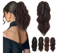 Ponytail Extension, MY-LADY Claw Clip in Ponytail Hair Extensions 12 Inch Loose Wavy Ponytail Natural Look Synthetic Hairpiece for Women,Dark Auburn