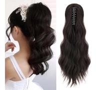 Ponytail Extension, MY-LADY Claw Clip in Ponytail Hair Extensions 18 Inch Loose Wavy Ponytail Natural Look Synthetic Hairpiece for Women,Dark Brown