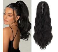 Ponytail Extension, MY-LADY Claw Clip in Ponytail Hair Extensions 18 Inch Loose Wavy Ponytail Natural Look Synthetic Hairpiece for Women,Natural Black