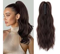 Ponytail Extension, MY-LADY Claw Clip in Ponytail Hair Extensions 18 Inch Loose Wavy Ponytail Natural Look Synthetic Hairpiece for Women,Dark Auburn