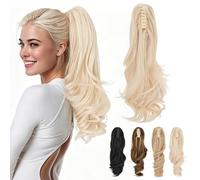 Ponytail Extension, MY-LADY Claw Clip in Ponytail Hair Extensions 18 Inch Reel Wavy Ponytail Natural Look Synthetic Hairpiece for Women,Pale Blonde
