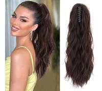 Ponytail Extension, MY-LADY Claw Clip in Ponytail Hair Extensions 20 Inch Loose Wavy Ponytail Natural Look Synthetic Hairpiece for Women,Dark Auburn