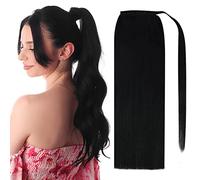 Ponytail Extension No Claw Clip Full Shine Ponytail Human Hair Straight Wrap Around Ponytail Clip Balayage Color Ponytail Extensions 70Grams Ponytail Hair Extension(Natural Black,14 inches 70g)