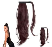 Ponytail Extension, Ponytail Extension Human Hair, Clip on Ponytails for Women, Lightweight Feel and a Snug, Without Slippage (slightly wavy dark brown)
