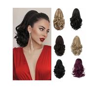 Ponytail Extension Ponytail Hair Extensions Long Curly Wavy 12" Claw Clip Ponytail Fluffy Clip on Pony Tails Synthetic Hairpiece for Women Ponytail Hair Extension(G188-1B)