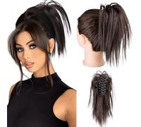 Ponytail Extension Ponytail Hair Extensions Synthetic Claw Clip Short Straight Horse Tail Black Hairpiece Natural Tail False Hair for Women Ponytail Hair Extension(Q17 12H25)