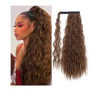 Ponytail Extension Ponytail Hairpiece Wrap on Clip 24Inch Synthetic Corn Wavy Long Hair Extensions Ombre Brown Pony Tail Blonde Fack Hair Ponytail Hair Extension(27H613)