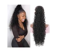 Ponytail Extension Remy Human Hair Clip in Water Wave Ponytail Extensions 10-24 Inch Long Wave Curly Human Hair Ponytail Wrap Around Long Wavy Ponytail Natural Color for Daily Use(10inch 100g)