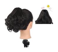 Ponytail Extension Resistant Black Brown Fake Hair Ponytail Hairpieces Synthetic Short Curly Ponytail Hair Extensions for Women Natural Small Clip Pony Tail Heat Hair Extensions Ponytail(4#)