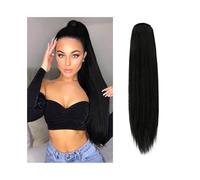 Ponytail Extension Straight Hair Ponytail Clip in Hair Piece 10"-26" Human Hair Ponytail Extension #1B Natural Color Straight Human Hair Drawstring Ponytail Hairpiece for Daily Use(20inches)