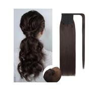 Ponytail Extension Straight Ponytail Human Hair Extensions #2 Dark Brown Wrap Around Ponytail Clip In Hairpieces 16"-26" Brazilian Virgin Hair Ponytail Hair Extensions for Daily Use(16inches)