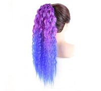 Ponytail Extension Synthetic Hair Ponytail Extension Ombre Color Long Curly Wavy Ribbon Drawstring Pony Tail Hairpiece Hair Extensions Ponytail(PINK3TBLUE2)