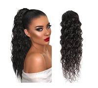 Ponytail Extension Water Wave Drawstring Ponytail Human Hair Extension 10-28inch Wet and Wavy Ponytail Extensions Natural Black Curly Clip In Remy Hair Pieces for Women Ponytail Hair Extension(8inch 7