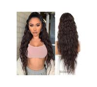 Ponytail Extension, Water Wave Drawstring Ponytail Human Hair Ponytail Extension Brazilian Virgin Hair Clip in Hair Piece Wave Curly Ponytail Hair Extension for,Medium Brown-16inches