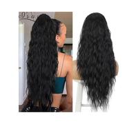 Ponytail Extension Water Wave Drawstring Ponytail Human Hair Ponytail Extension Brazilian Virgin Hair Clip in Hair Piece Wave Curly Ponytail Hair Extension for Women for Daily Use(Natural Black,26inch