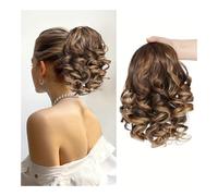 Ponytail Extension, Wig Drawstring Short Ponytail Roman Roll Short Ponytail Multi-color Change Hairstyle Hair Extensions(Gold and Brown Blend)