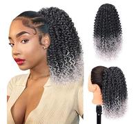 Ponytail Extension, Wig ponytail Women's Drawstring Small Roll Wrapping Hair Extender ponytail Braid Chemical Fiber High Temperature Silk Wig Hair Extensions(Black and white gradient)