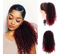 Ponytail Extension, Wig ponytail Women's Drawstring Small Roll Wrapping Hair Extender ponytail Braid Chemical Fiber High Temperature Silk Wig Hair Extensions(Red gradient)