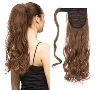 Ponytail Extension Wrap Around Long Straight Curly Clip in Ponytail Hair Extensions for Women Brown Black Blonde Hairpiece 17"-Curly, Light Auburn