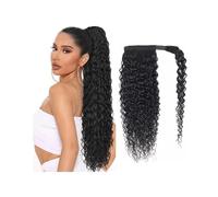 Ponytail Extension Wrap Around Ponytail Human Hair Extensions Brazilian Remy Hair Kinky Curly Ponytail with Magic Paste Clip In Curly Ponytail Hairpiece for Women for Daily Use(8inches)