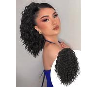 Ponytail Extensions 12 Inch Long Wavy Curly Lace Ponytail Extensions for Black Women Natural Black Ponytail Synthetic Hairpiece for Daily Use