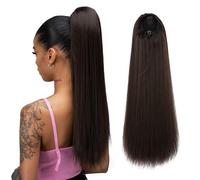 Ponytail Extensions 24 Inch Straight Ponytail Extension,Women's Drawstring Ponytail Extension, Girls' Synthetic Hairstyle for Women(Bruin)
