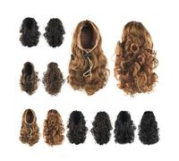 Ponytail Extensions Hair Bun Little Pony Tail for Women Soowee Short Deep Curly Drawstring Ponytails Synthetic Hair Ponytail Hair Extensions for Women(Brown Black)