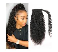 Ponytail Extensions Human Hair Ponytail Extensions Kinky Curly Wrap Around Ponytail Natural Color Brazilian Remy Hair Clip In Curly Ponytail Hairpiece for Black Women Ponytail Hair Extensions (Color