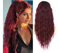 Ponytail Extensions Natural Synthetic Drawstring Long Curly Wavy Ponytail Hair Extension for Women Ponytail Hairpieces Burgundy Blond Fake Pony Tail for Women(Burgundy)