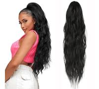Ponytail Extensions Off Black Long Curly Wavy Hair Piece Synthetic Drawstring Ponytails Hair Extension Pony Tail Hairpieces for Women for Women