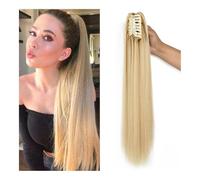 Ponytail, Fashion ponytail claw clip long straight hair chemical fiber wig fluffy claw clip ponytail Ponytail Extension(Golden white)