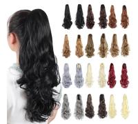 Ponytail Fluffy Big Wave Ponytail Clip Long Curly Synthetic Hair Tiger Claw Clip(Chestnut)
