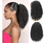 Ponytail For Black Women Drawstring Ponytail Curly Hair Short Ponytail Extension Pony tails Drawstring Hair Pieces Human Hair Feeling For Daily Use (#1B)