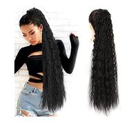 Ponytail Hair Extension 22/32 Inch Long Corn Wavy Ponytail Extensions Synthetic Natural Drawstring Ribbon Fake Hair Pony Tail Clip in Extensions Women Hairpieces Ponytail Hairpiece (Color : 001, Siz