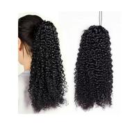 Ponytail Hair Extension Curly Drawstring Ponytail For Black Women Kinky Curly Human Hair Ponytail Extension Natural Color Remy Hair 4 Comb Clips In Ponytails Hair Pieces Ponyt,Black,26inch 150g