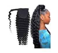 Ponytail Hair Extension Deep Wave Human Hair Ponytail Extension For Black Women, Wrap Around Ponytail With Magic Paste Clip In Wave Ponytail Hair Extensions Human Hair Pieces Ponytail Hairpiece (One