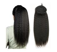 Ponytail Hair Extension Kinky Straight Real Human Hair Ponytail Extension For Black Women Natural Black 12-26" Afro Puff Clip In Drawstring Pony Tail Hair Extensions Pieces Po,Kinky Straight,24inches