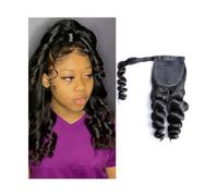 Ponytail Hair Extension Loose Wave Human Hair Ponytail With Magic Paste Warp Around Wave Ponytail Extension For Black Women Natural Black Human Hair Ponytail Hairpieces Ponytail Hairpiece (One Color
