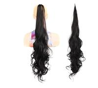 Ponytail Hair Extension Natural Curly Hairpiece for Women 32inch Synthetic Ponytail Long Layered Flexible Wrap Around Fake Tail Hair Extensions Ponytail Hairpiece(1B)