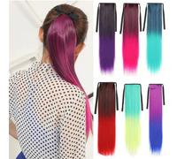 Ponytail Hair Extension Rainbow Ombre Color Straight Synthetic Hair Ponytail Extension Ribbon Drawstring Ponytails Vitality Cosplay Hair Ponytail Hairpiece(1BT2311)