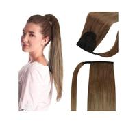 Ponytail Hair Extensions #6 Brown Color Brazilian Human Hair Silky Straight Wrap Around Pony Tail Clip in Hair Piece(18inches)