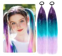 Ponytail Hair Extensions Ombre Rainbow - 2 Pack, 40g Each, 18-inch Synthetic Gradient Purple Blue Pink for Girls & Women
