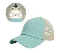 Ponytail Hats for Women Baseball Caps High Pony Cap Criss Cross Running Hats with Ponytail Hole Blue