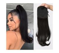 Ponytail Heat Resistant Fibre Synthetic Drawstring Ponytail Clip in Hair Extensions Black Long Tail Warping Extension for Women Hairstyle(Black)