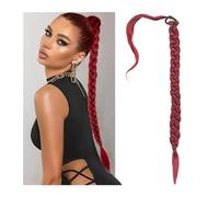 Ponytail Heat Resistant Synthetic Long Boxing Braided Ponytail Hair Extensions Red With Rope Natural Braids for Women Hairstyle(Red)