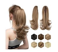 Ponytail, High Temperature Silk Wig Women's Long Hair Slightly Warped Short Curly Ponytail Tiger Clip Fluffy(Dark brown,P02212inch)