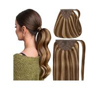 Ponytail Human Hair Ponytail Extension #4/27 Piano Color Clip in Long Straight Wrap Around Brazilian Virgin Extensions Hairstyle(10inches)